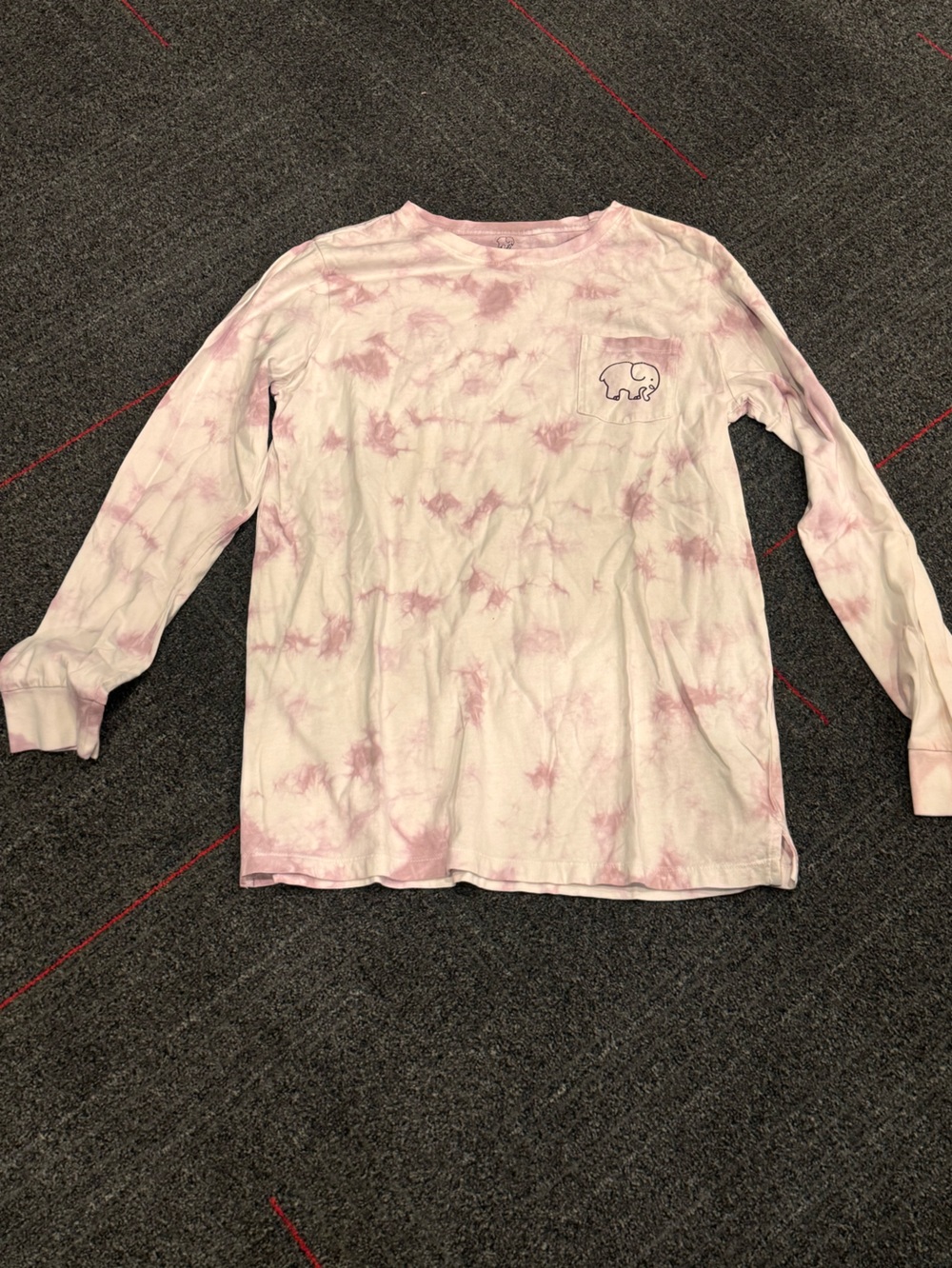 Ivory Ella Tie Dye Long Sleeve Pocket Tee Elephant Logo Shirt Size Medium Preppy